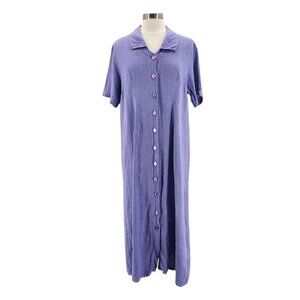 Vintage Coldwater Creek Womens Petites PL Dress Linen Maxi Purple Button